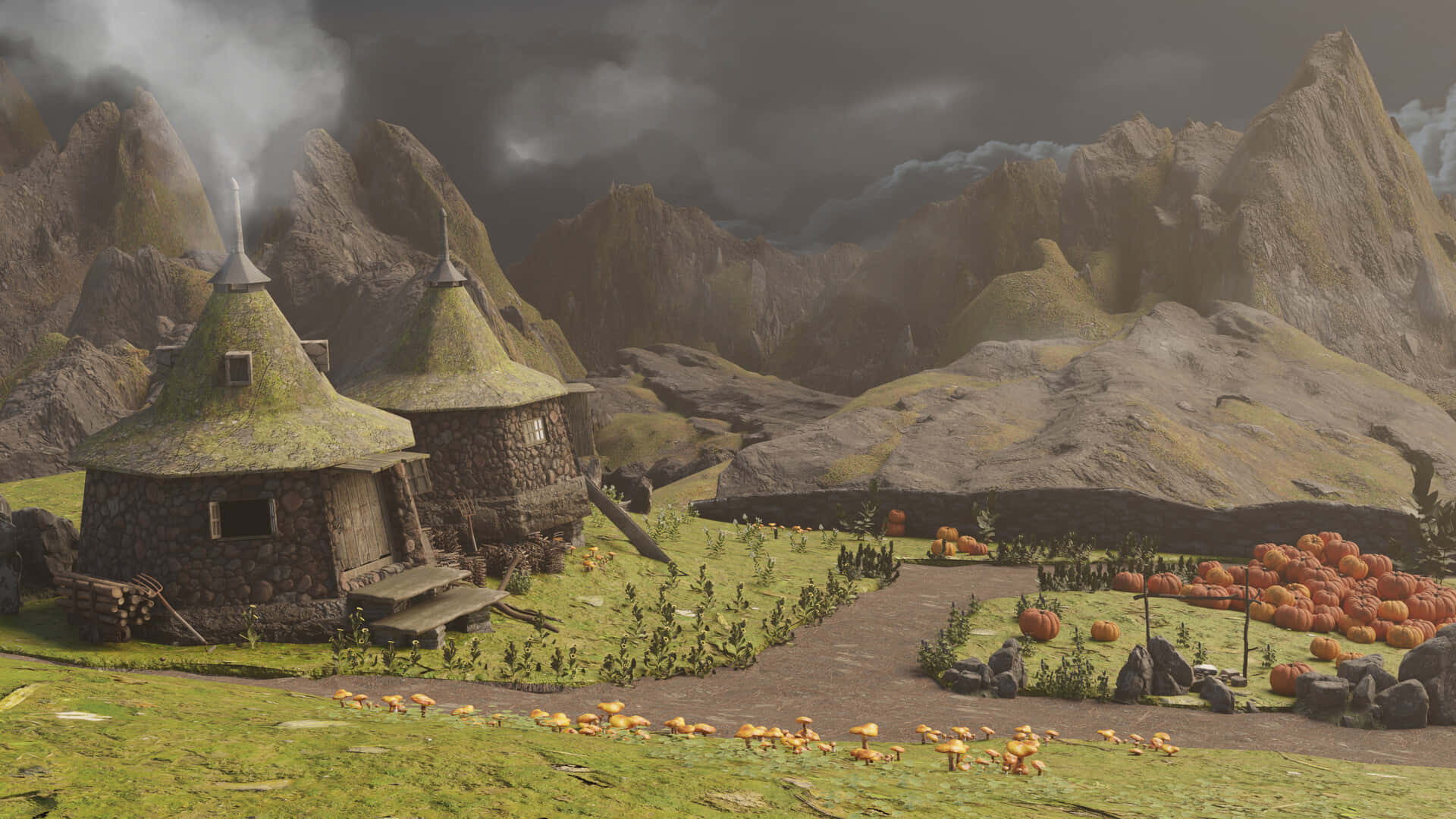 Enchanting View of Hagrid's Hut at Dusk Wallpaper