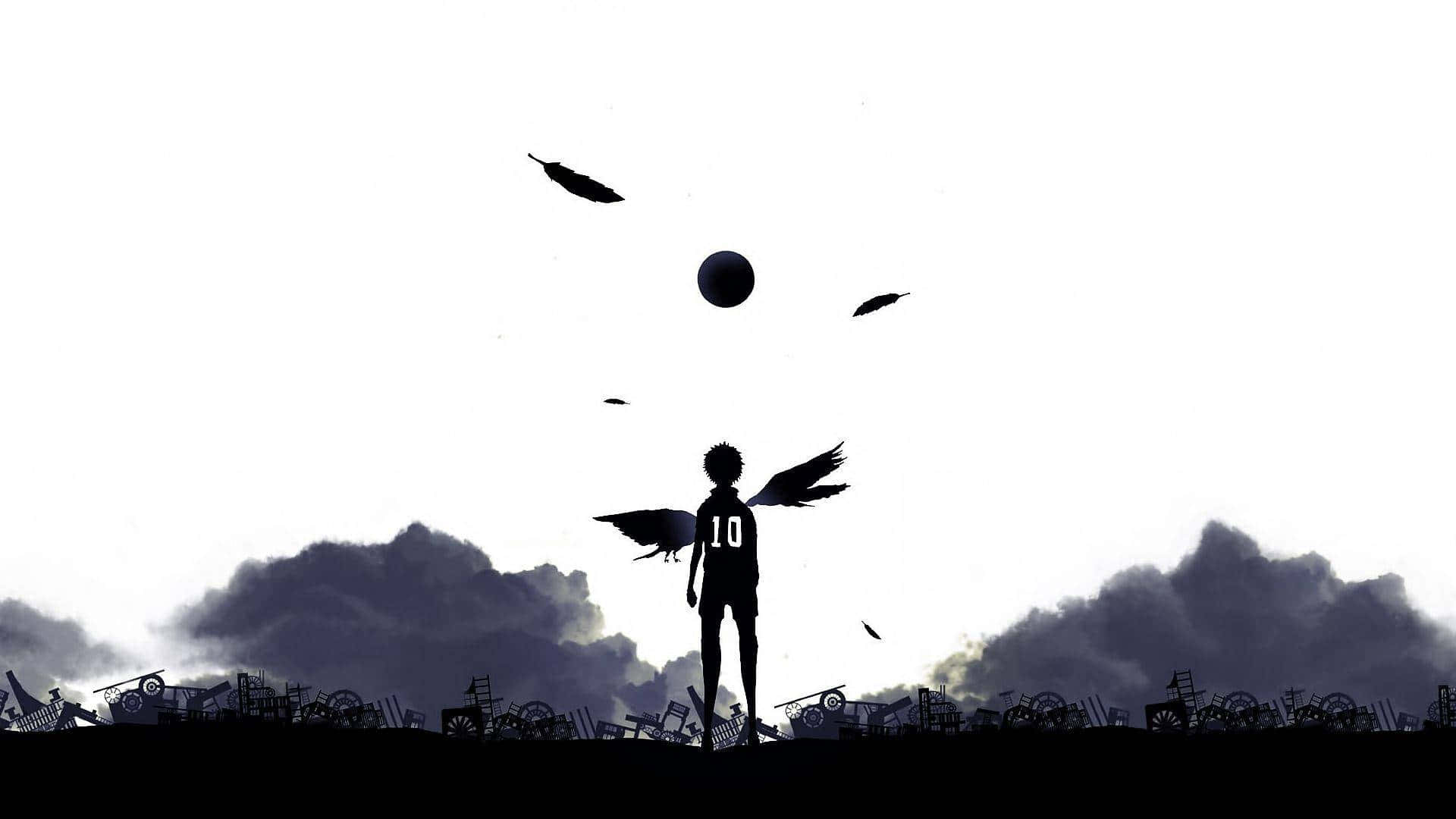 Enmand Står På Himlen Med En Flyvende Fugl. Wallpaper