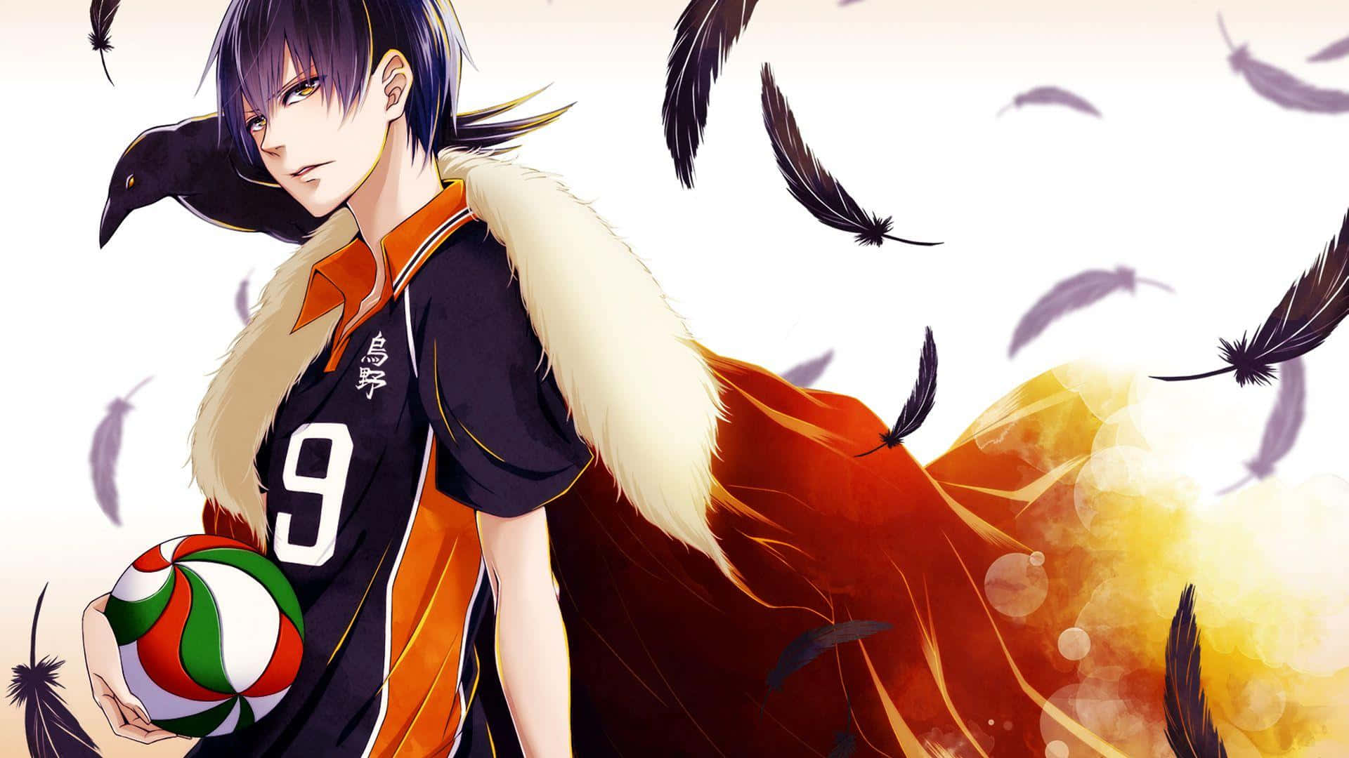 Haikyuu_ Anime_ Character_ With_ Crow_ And_ Volleyball Wallpaper