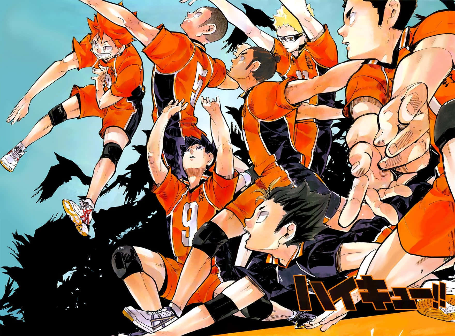 Haikyuu Team Dynamic Volleyball Action Wallpaper