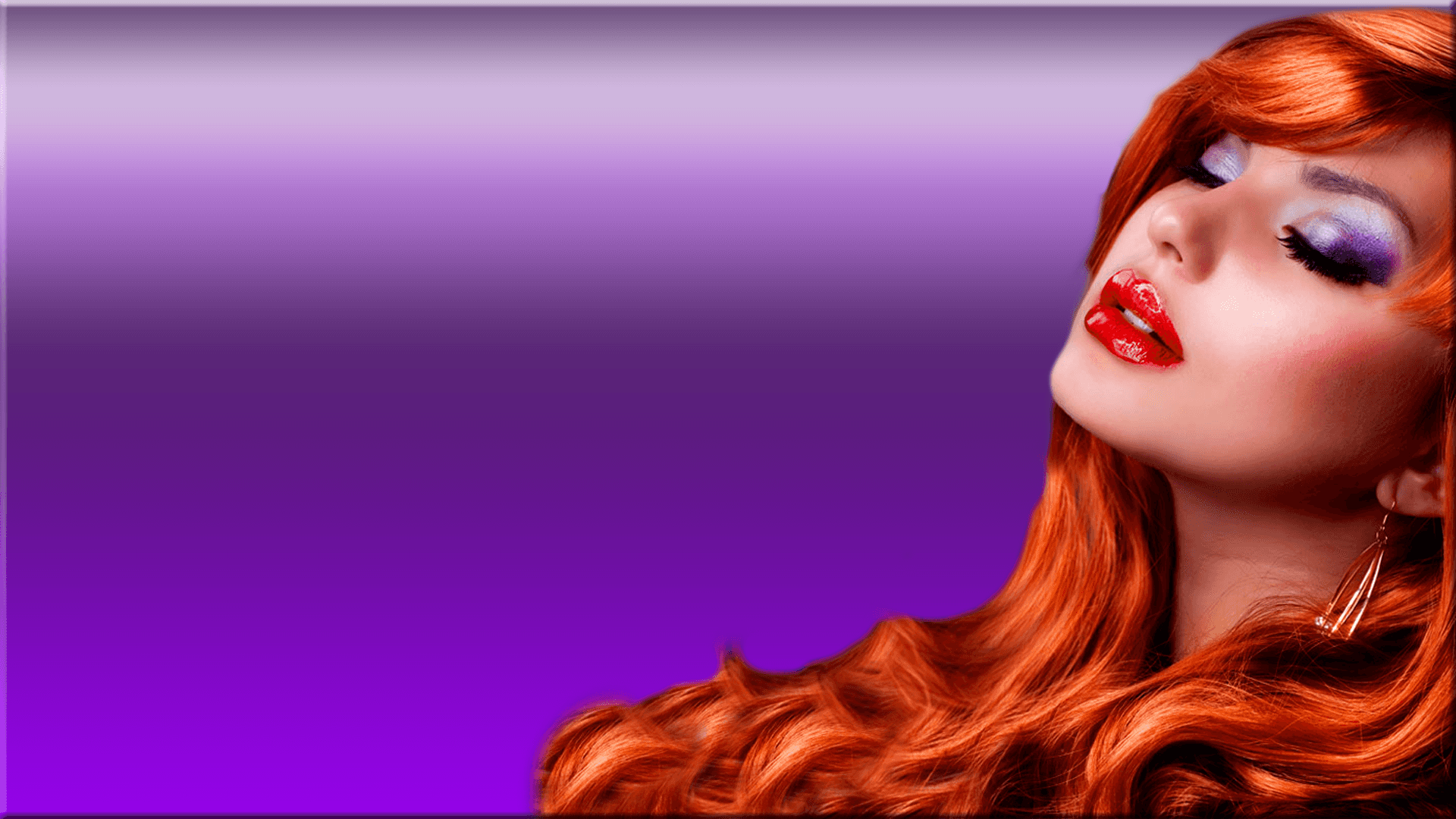 A Woman With Red Hair And Purple Background