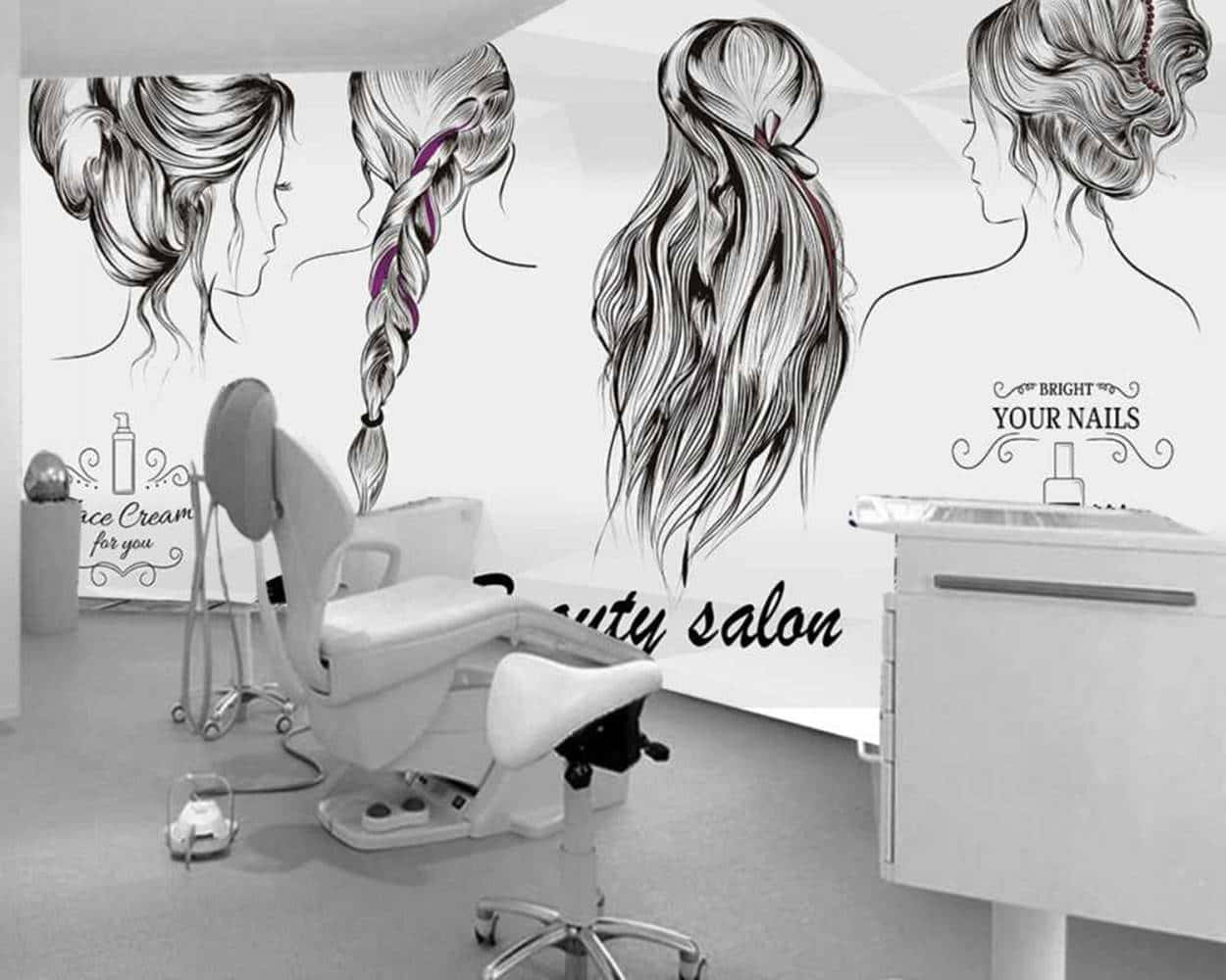 A Beauty Salon With A Wall Mural
