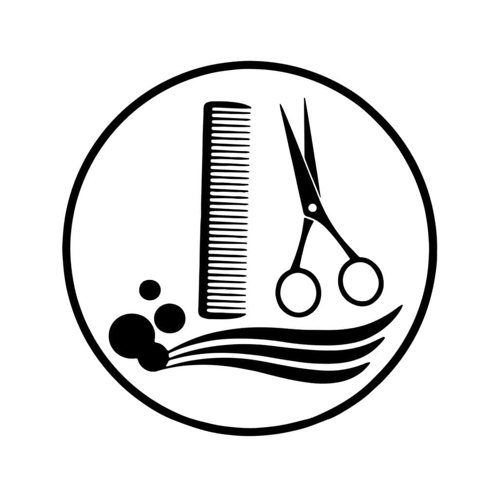 A Black And White Hair Salon Logo With Scissors And Comb