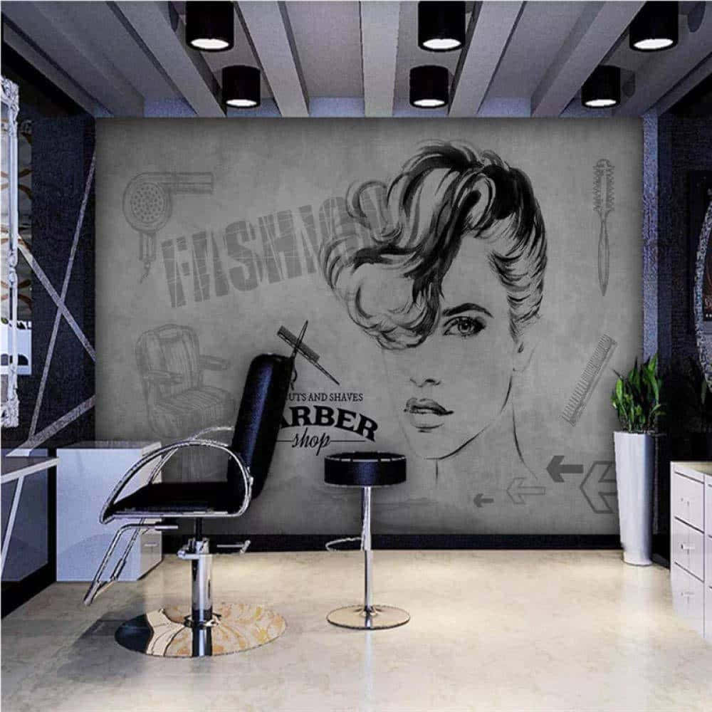 A Salon With A Hairdresser Chair And A Wall Mural