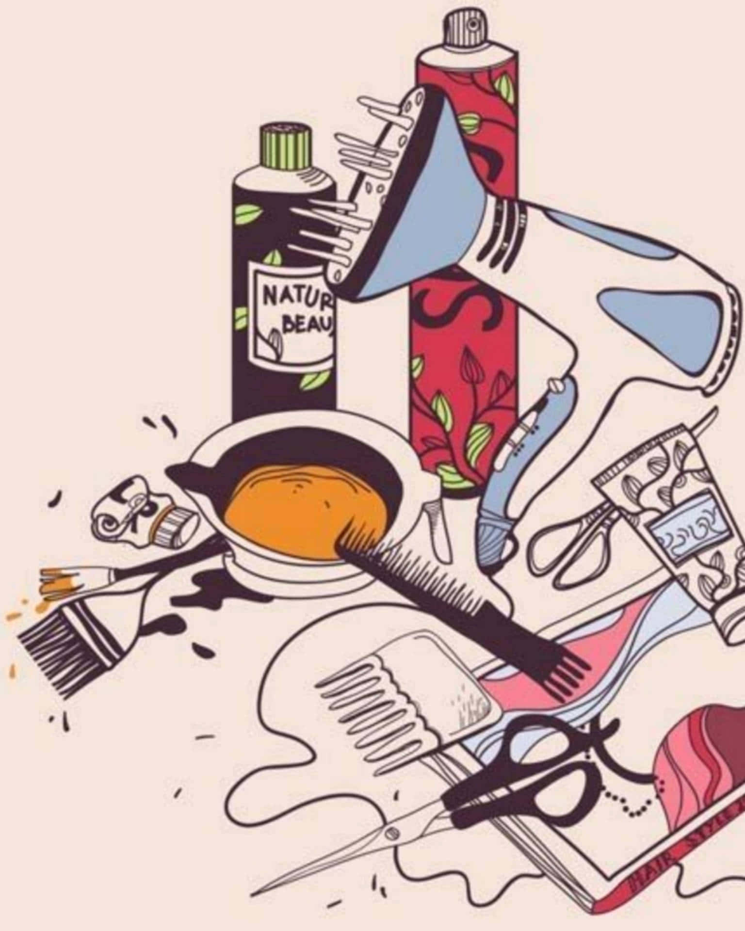 A Drawing Of A Hairdryer, Hairbrush, And Other Items