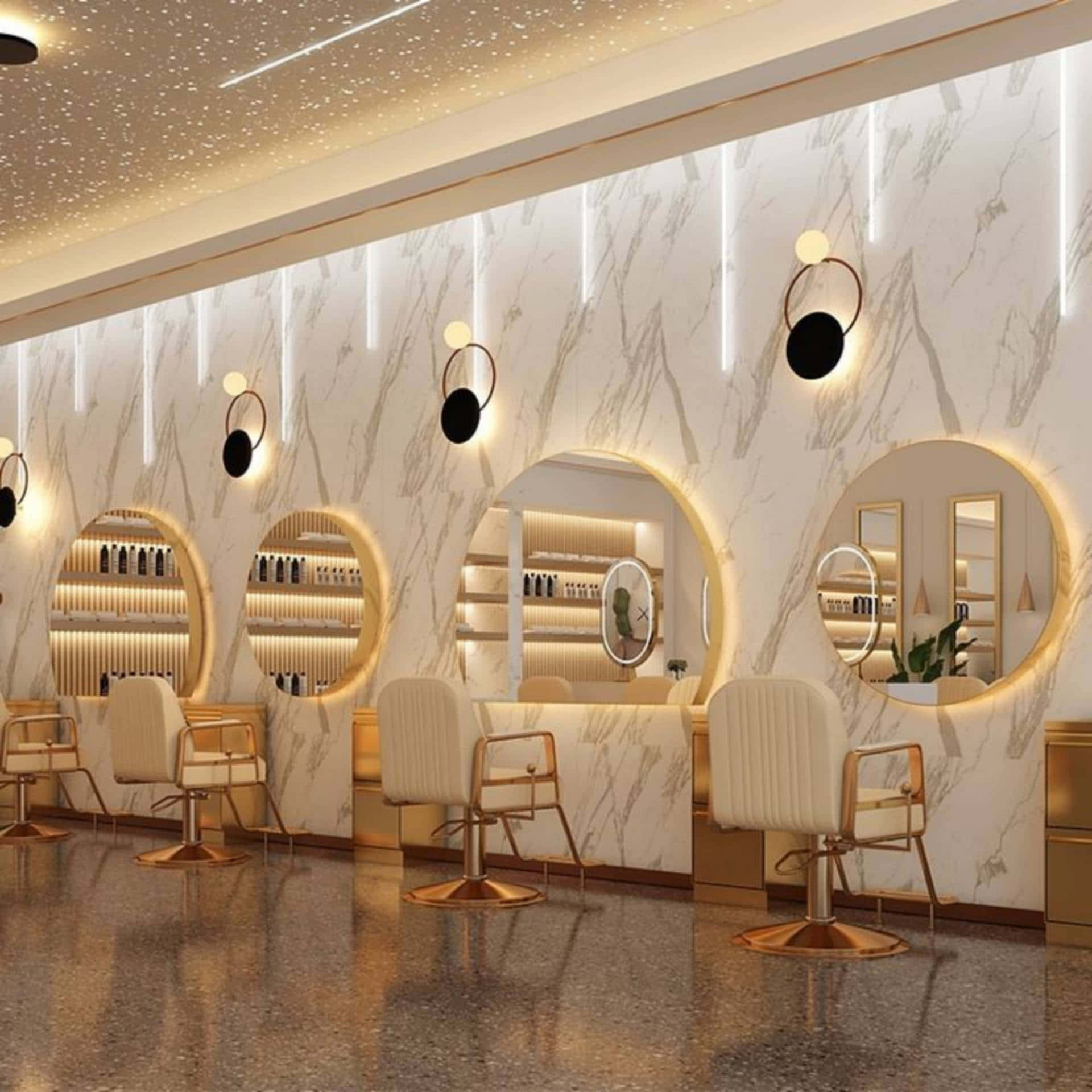 A Salon With Gold And Marble Decor