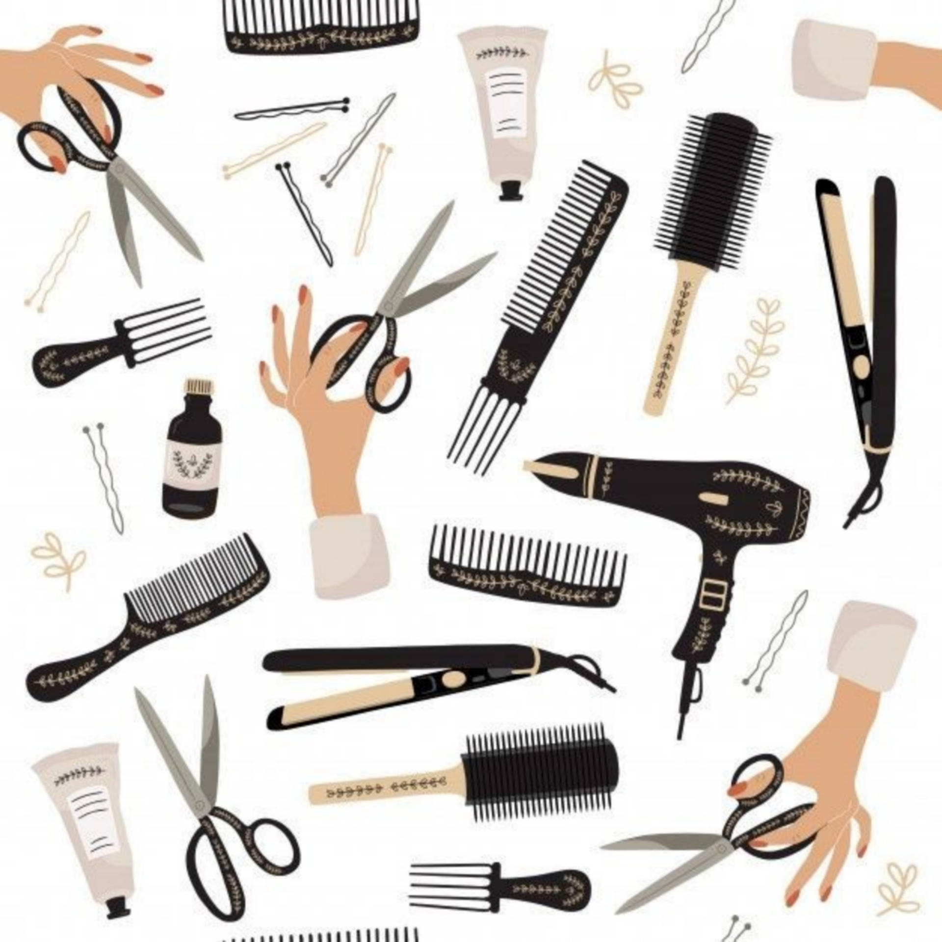 Hair Salon Products And Equipment Vector Art Wallpaper