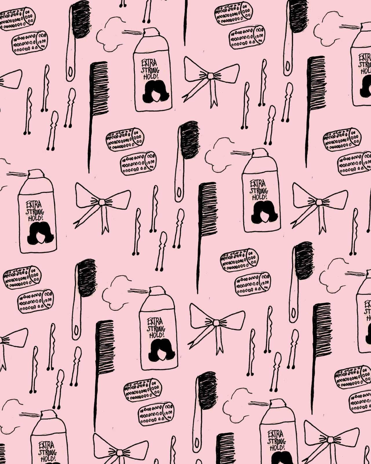 Download Hair Salon Tools Doodled Pink Aesthetic Wallpaper 
