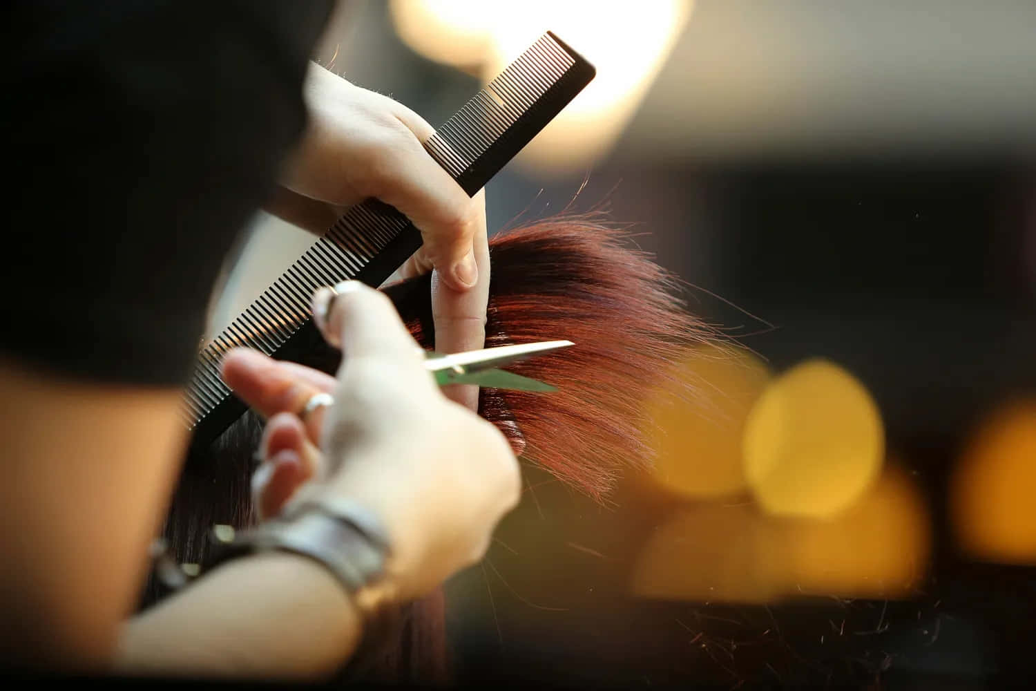 Hair Stylist Trimming Red Hair Wallpaper