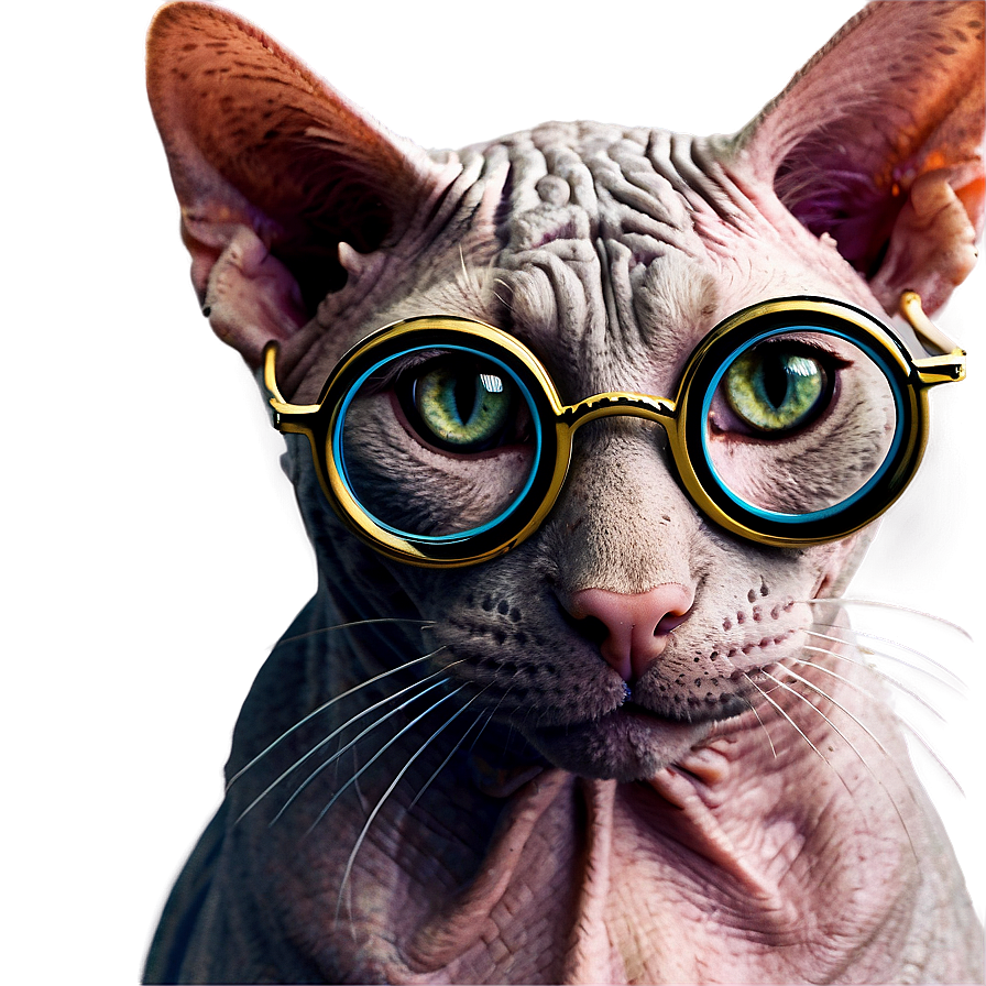 Hairless Cat With Glasses Png Bis PNG