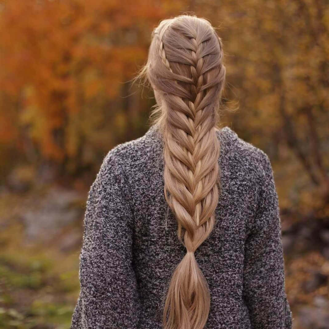 A Woman With Long Blonde Hair In A Braid
