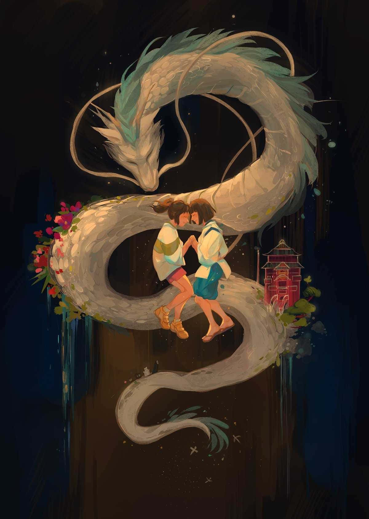 The Wise Dragon Haku from Studio Ghibli's film "Spirited Away" Wallpaper