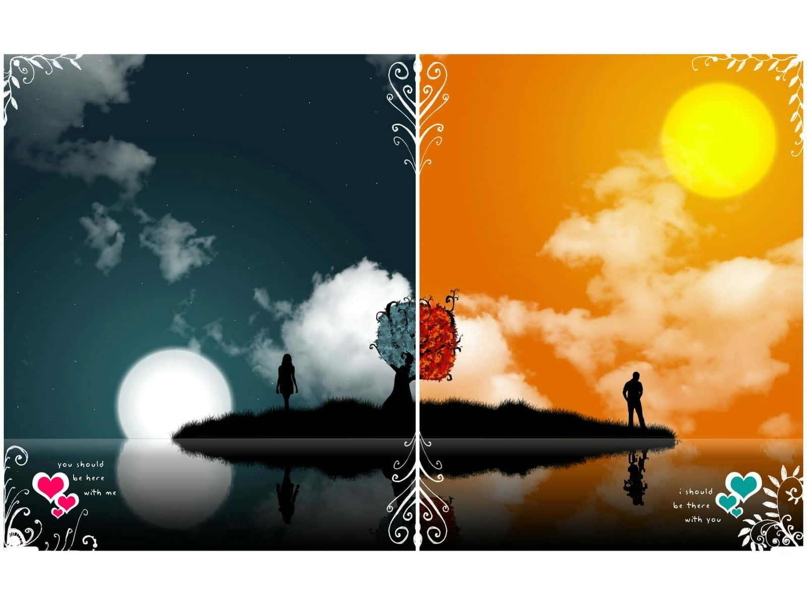 Two Pictures Of People Standing On The Water Wallpaper