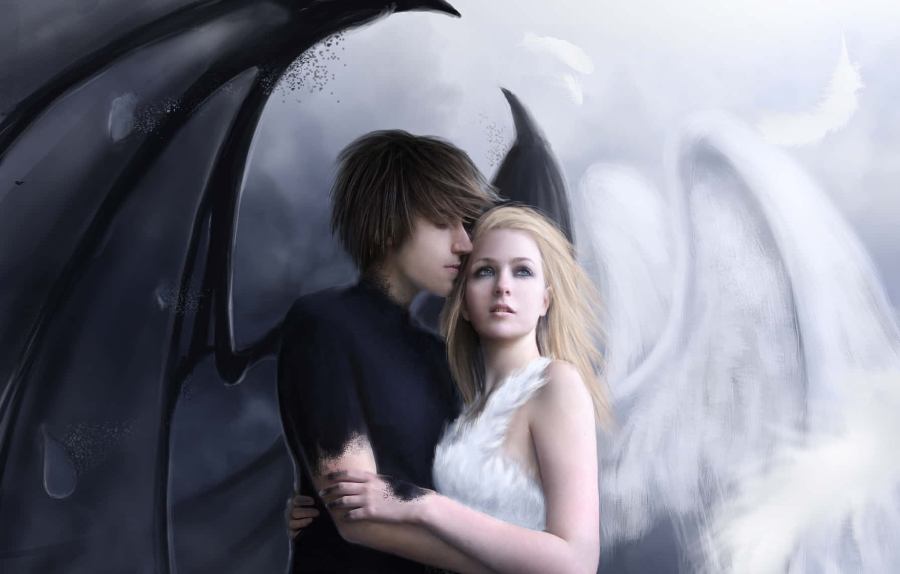 Half Angel Half Demon Couple Wallpaper