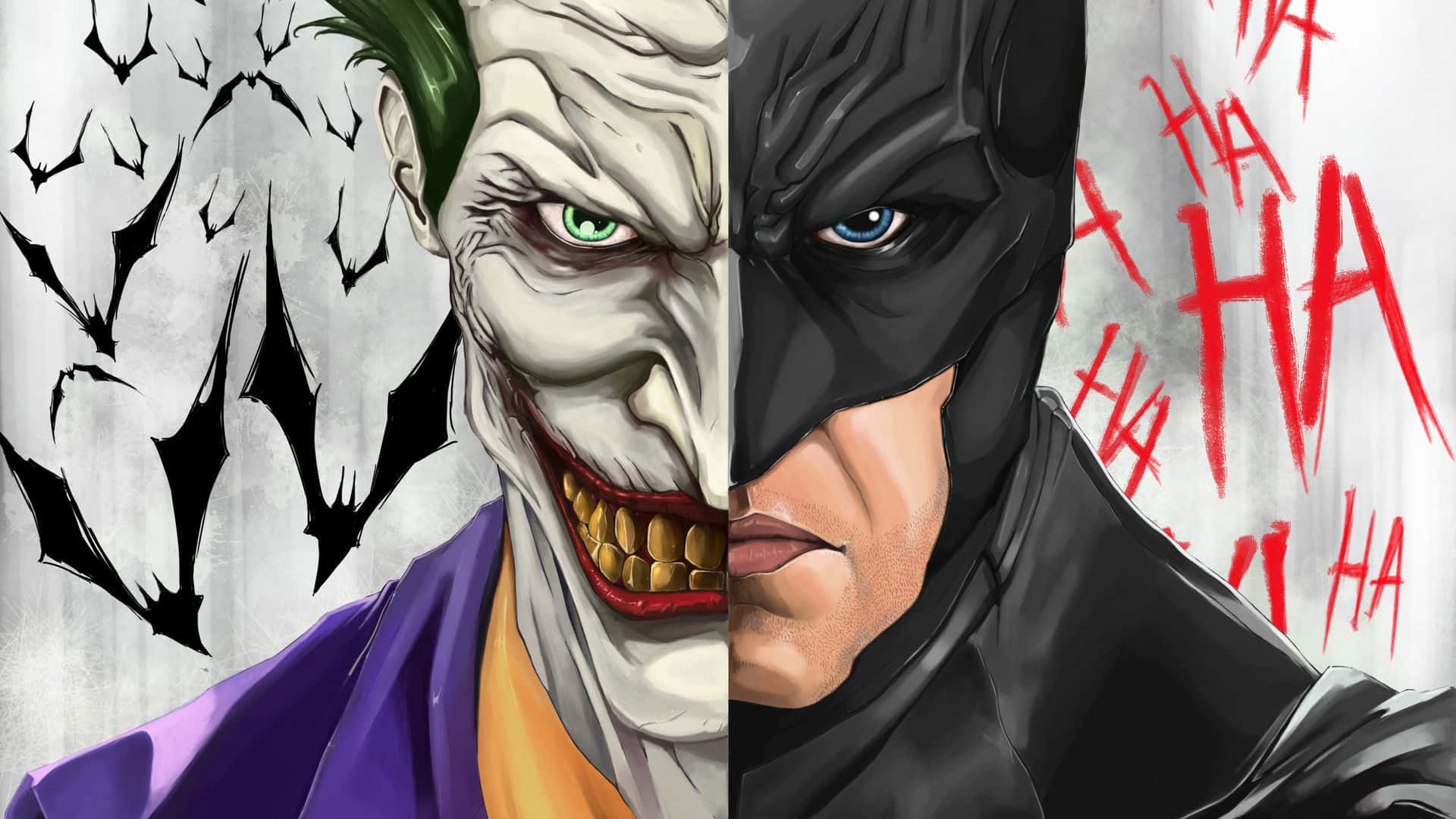 Half Batman Half Joker Digital Painting Wallpaper