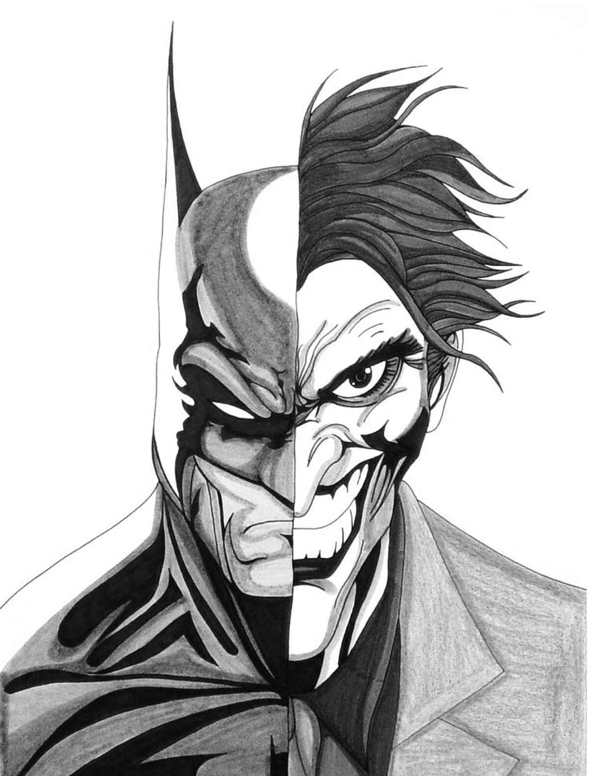 Half Batman Half Joker Pencil Drawing Wallpaper