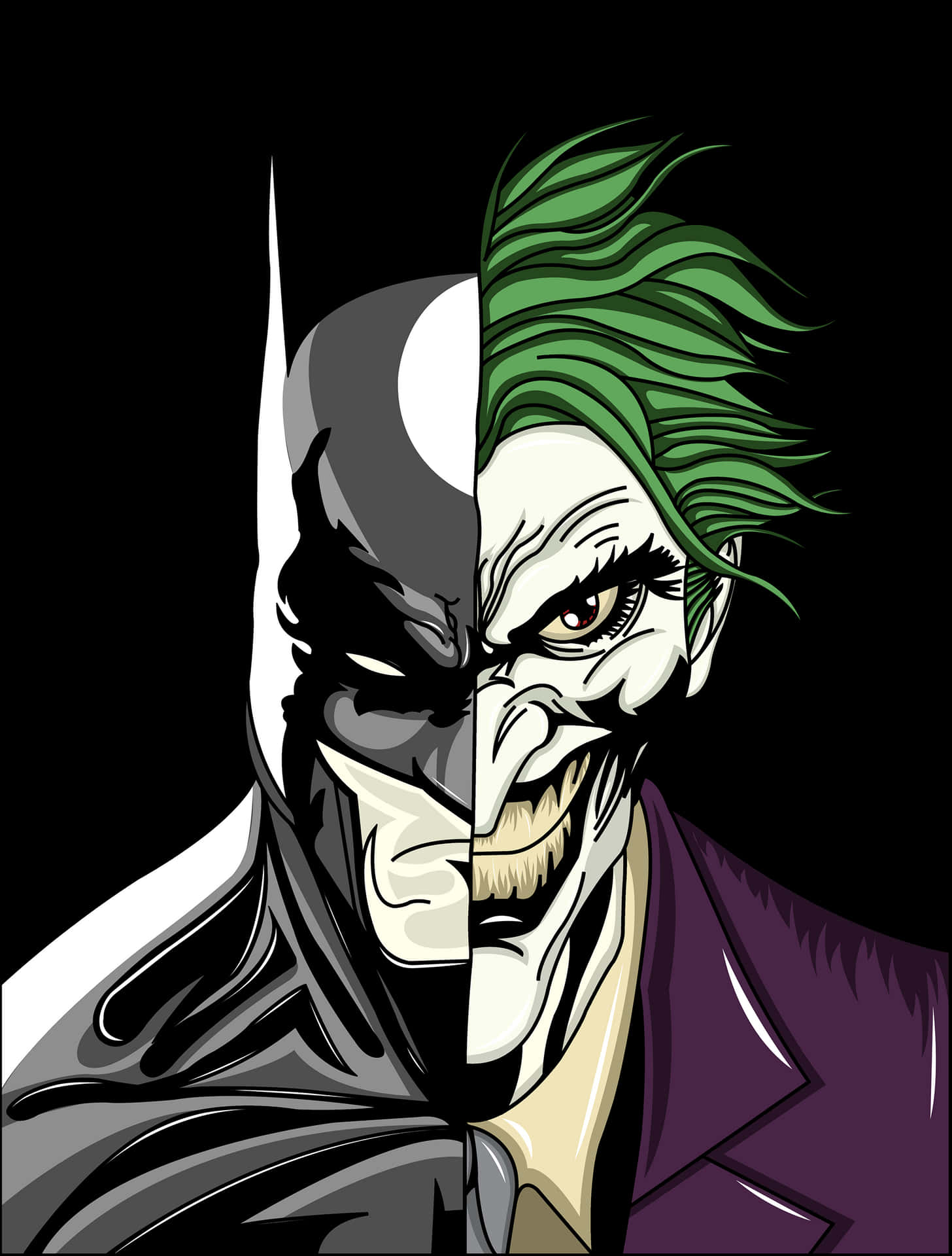 Cartoon Style Of Half Batman Half Joker Wallpaper