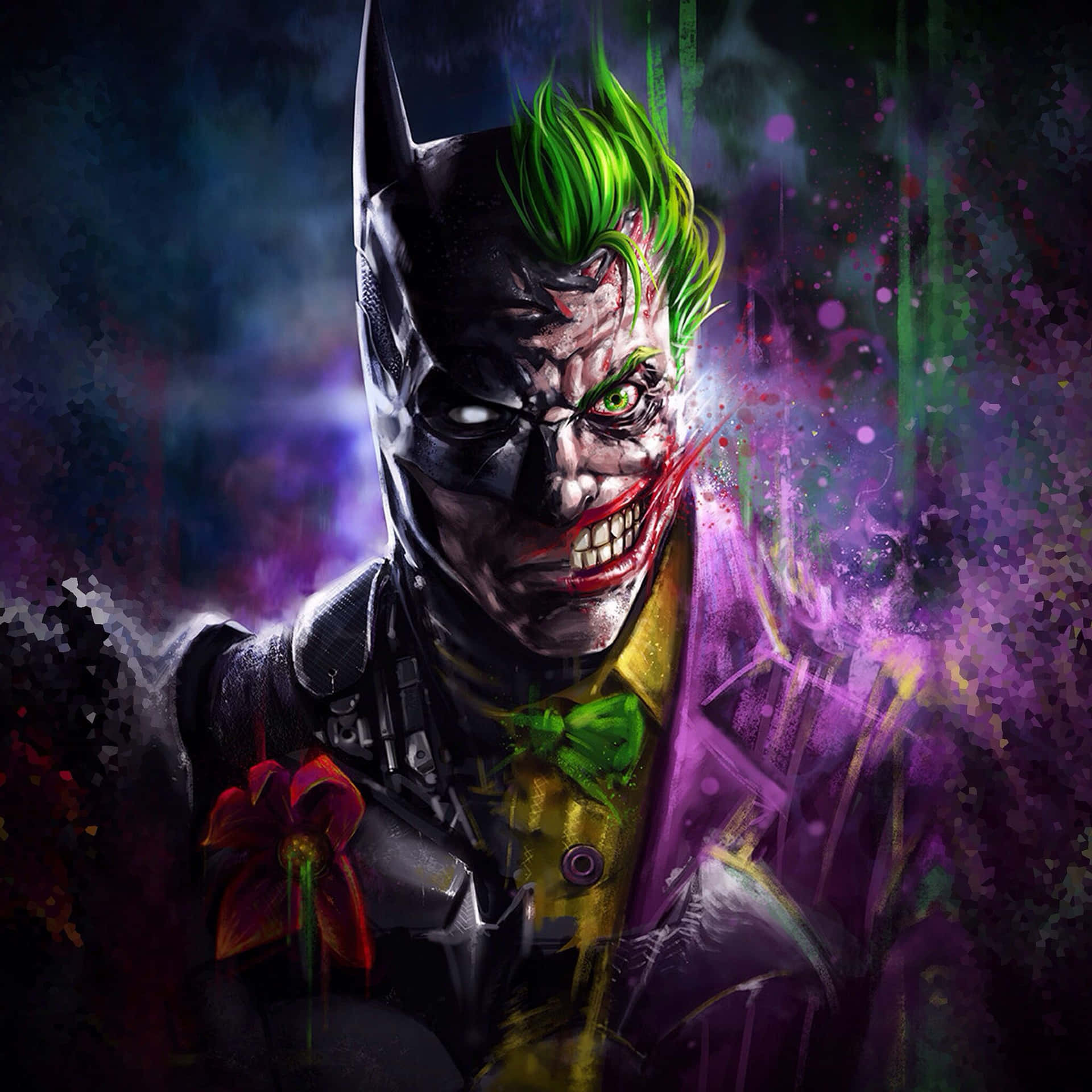 Abstrakthalv Batman, Halv Joker Målning. Wallpaper