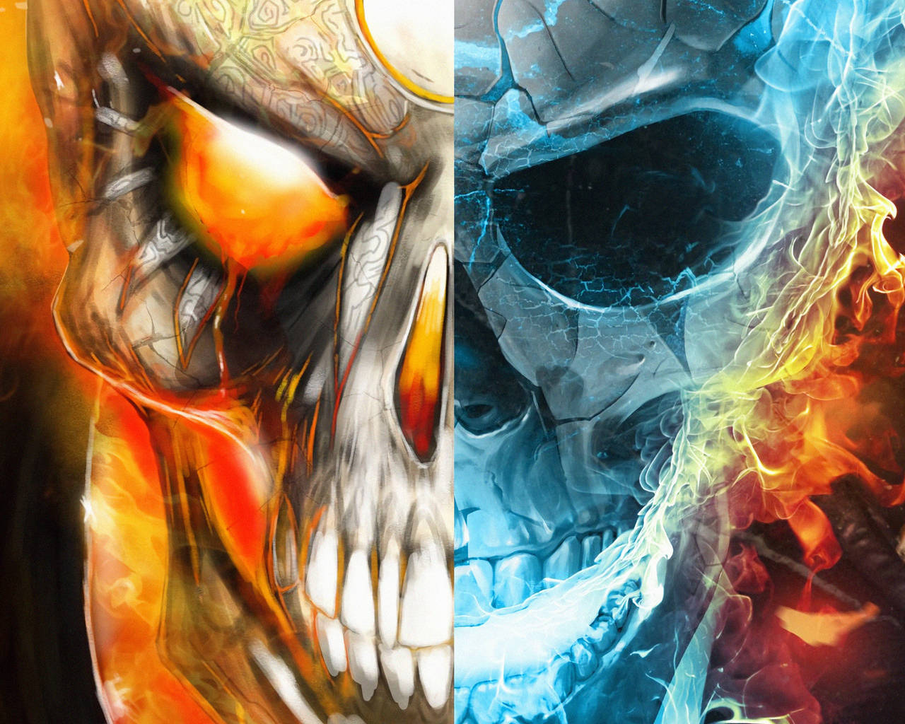Half Blue And Red Ghost Rider Background