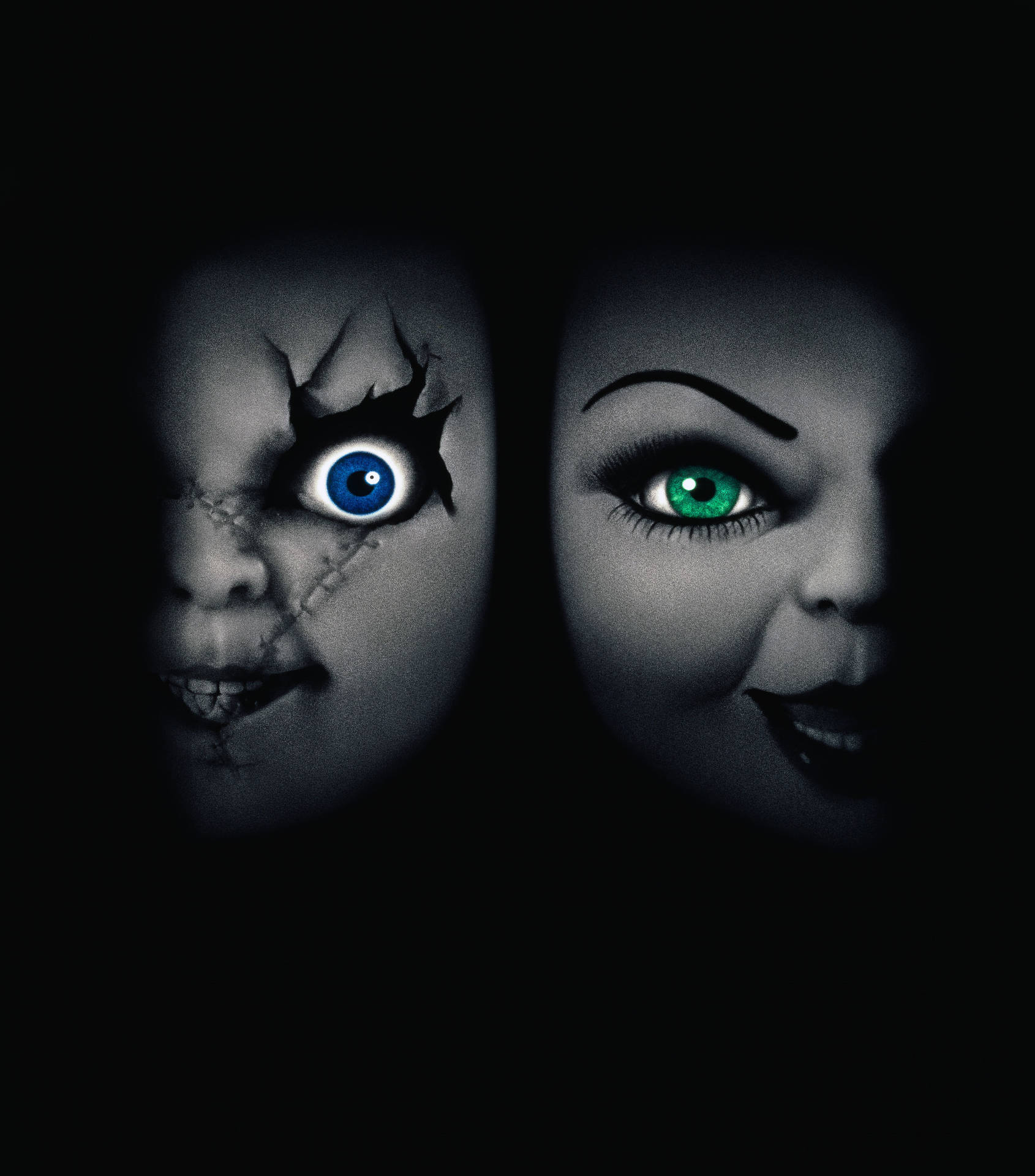 Half Face Chucky And Tiffany Background