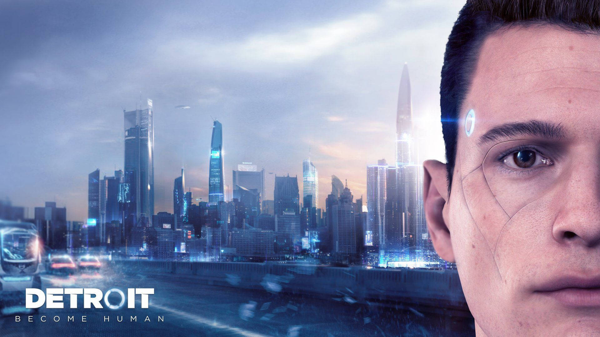 Half-face Of Connor Detroit Become Human Wallpaper