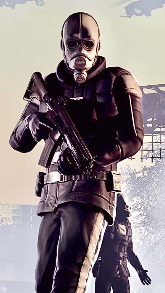 A Man In A Mask Is Holding A Gun Wallpaper