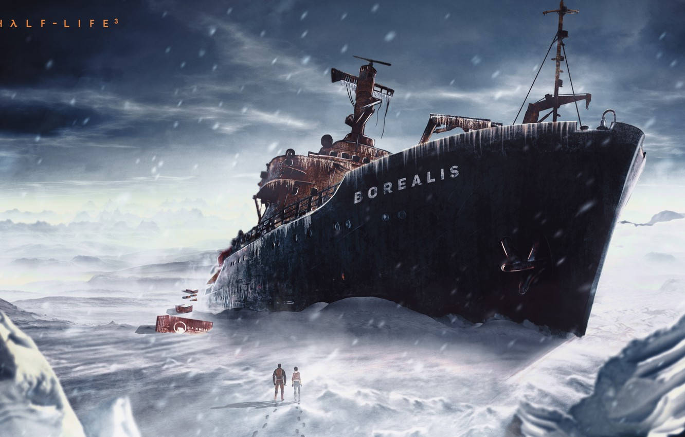 Mysterious Borealis ship encapsulated in Icy depths - Half Life Wallpaper