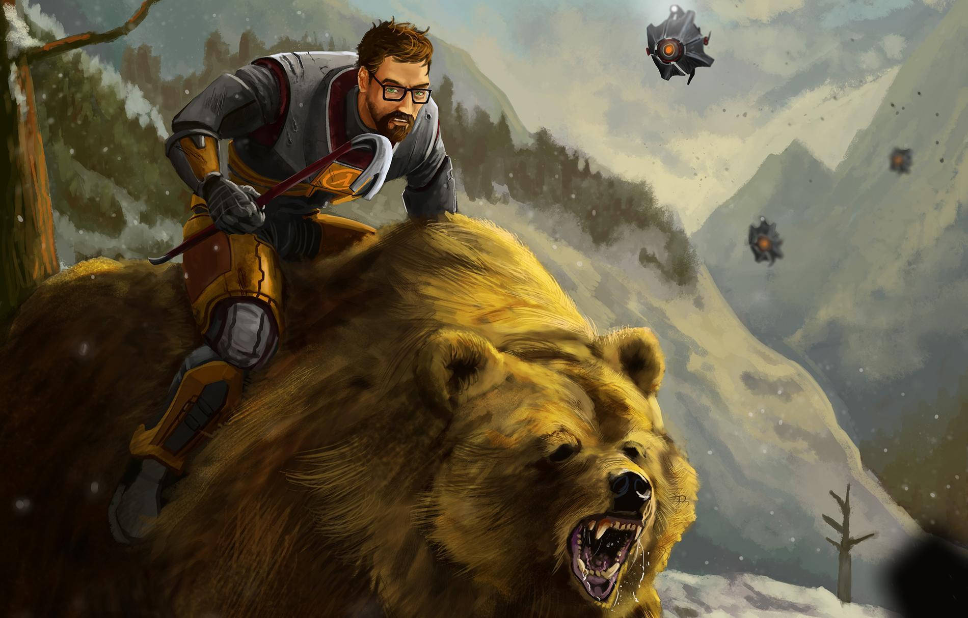 Half-Life Gordon Riding Bear Wallpaper