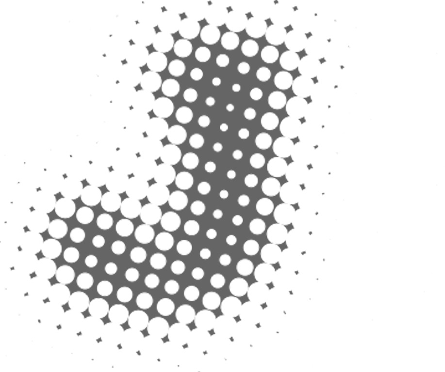 Halftone Pattern Gradient Illusion PNG — A monochrome abstract pattern featuring a central black core with circular perforations surrounded by fragmented geometric shapes.