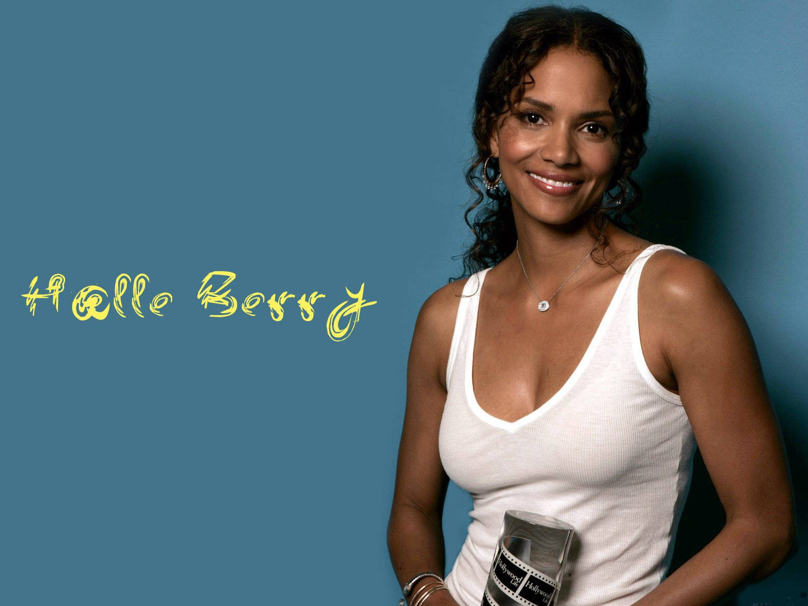Halle Berry In White Top Wallpaper