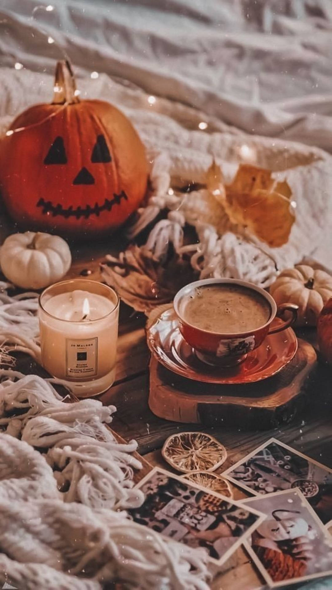 Spooky Halloween Flat Lay Aesthetic with Classic Festive Elements Wallpaper