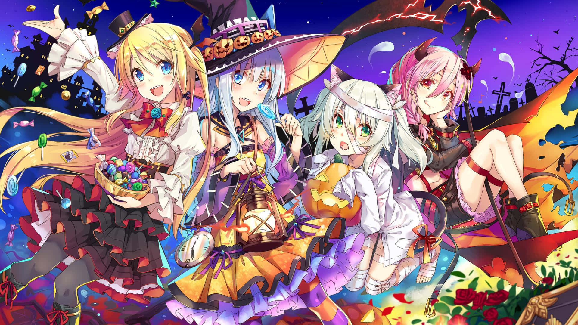 Feierehalloween Mit Einem Anime-girl. Wallpaper