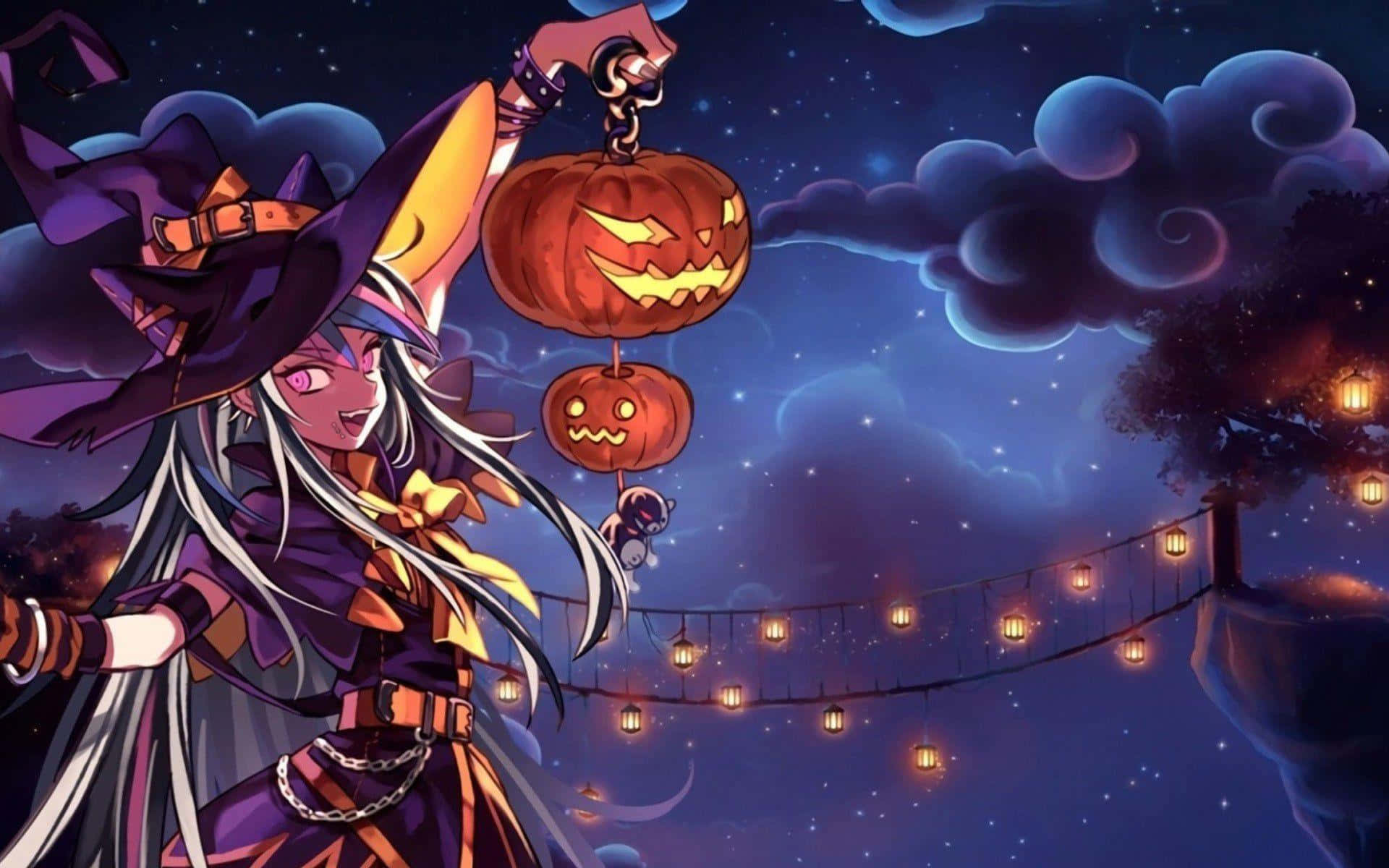 Enläskig Anime-tjej På Halloween-natten Wallpaper