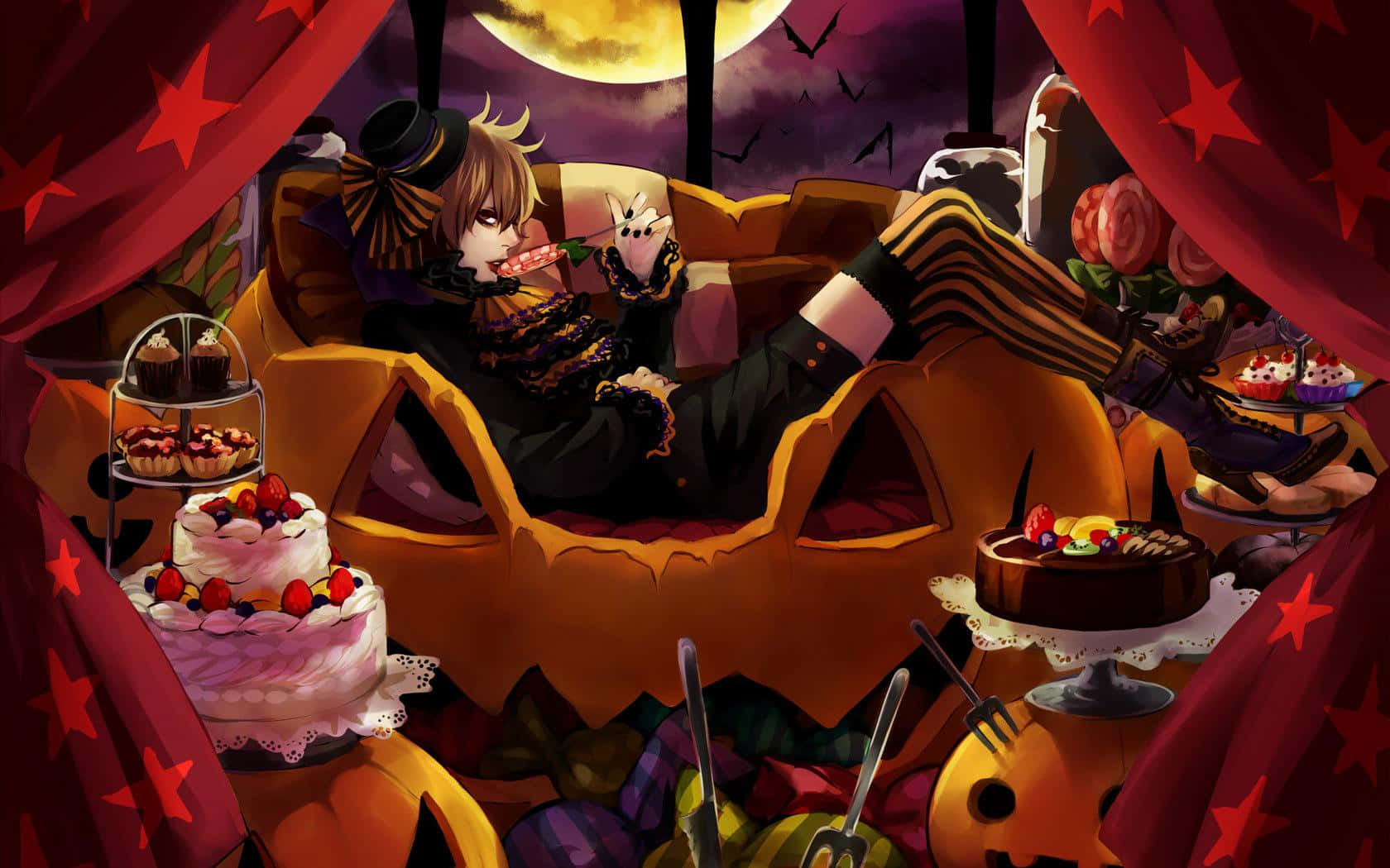 Sød Halloween Anime Pige Tema Wallpaper