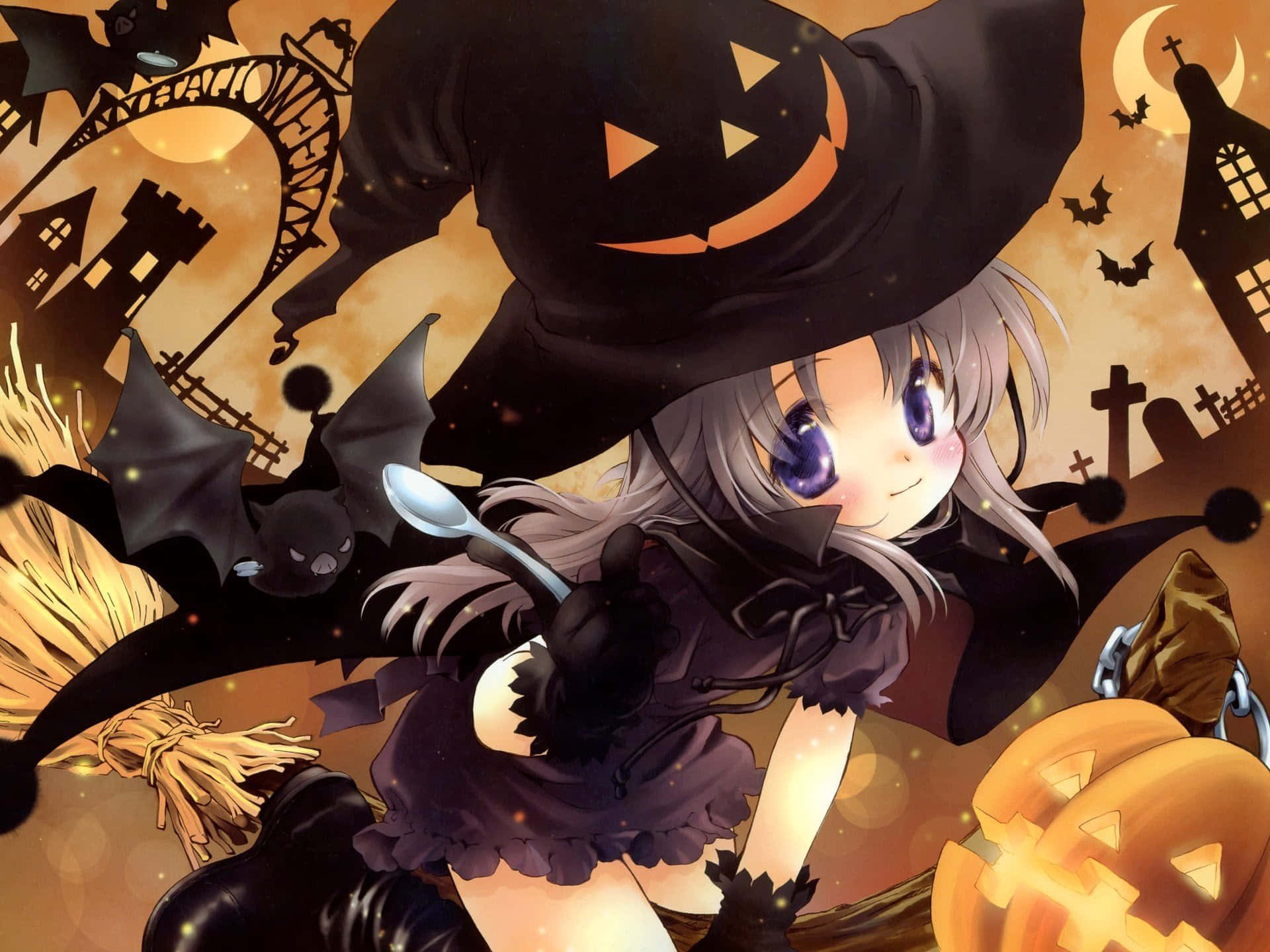 Skræmmende og Sødere end Sukker - Et Halloween Anime Pige Tapet Wallpaper