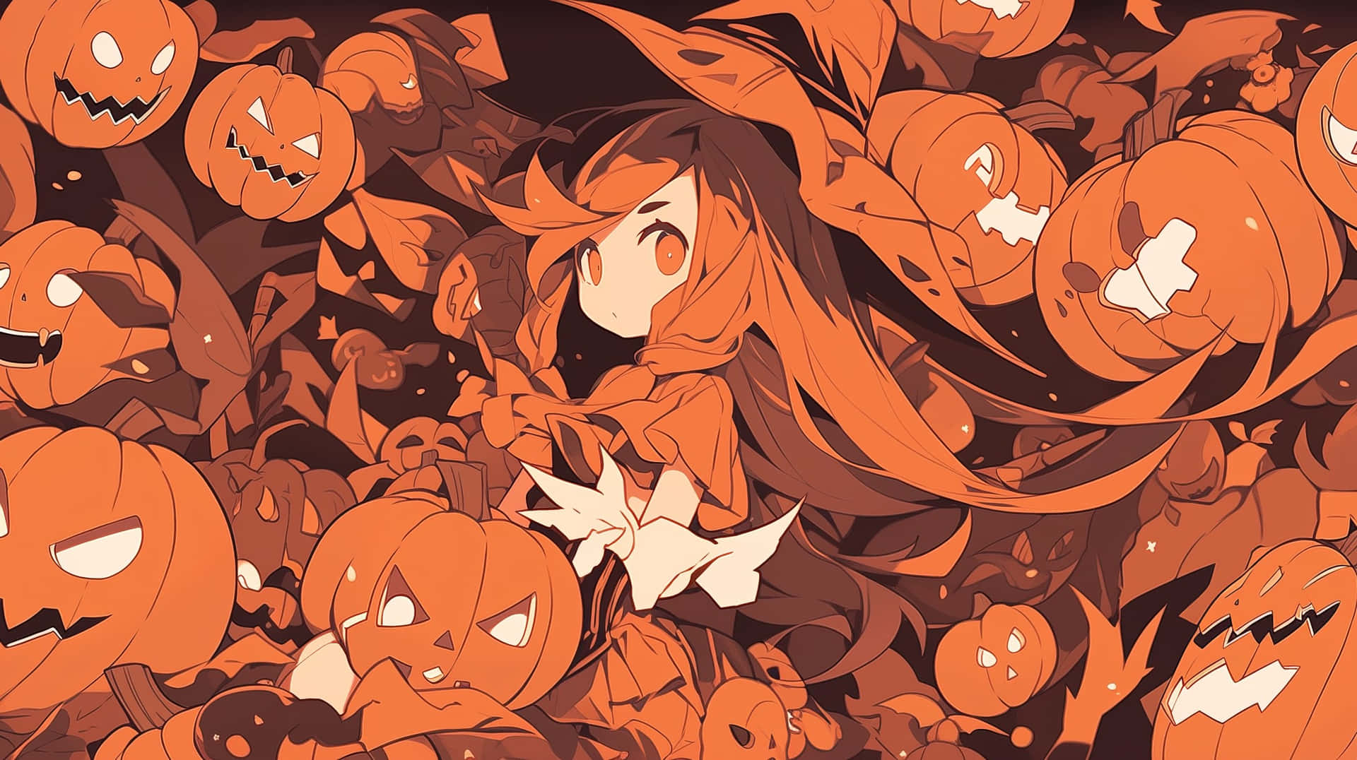 Halloween Anime Girl Among Pumpkins Wallpaper