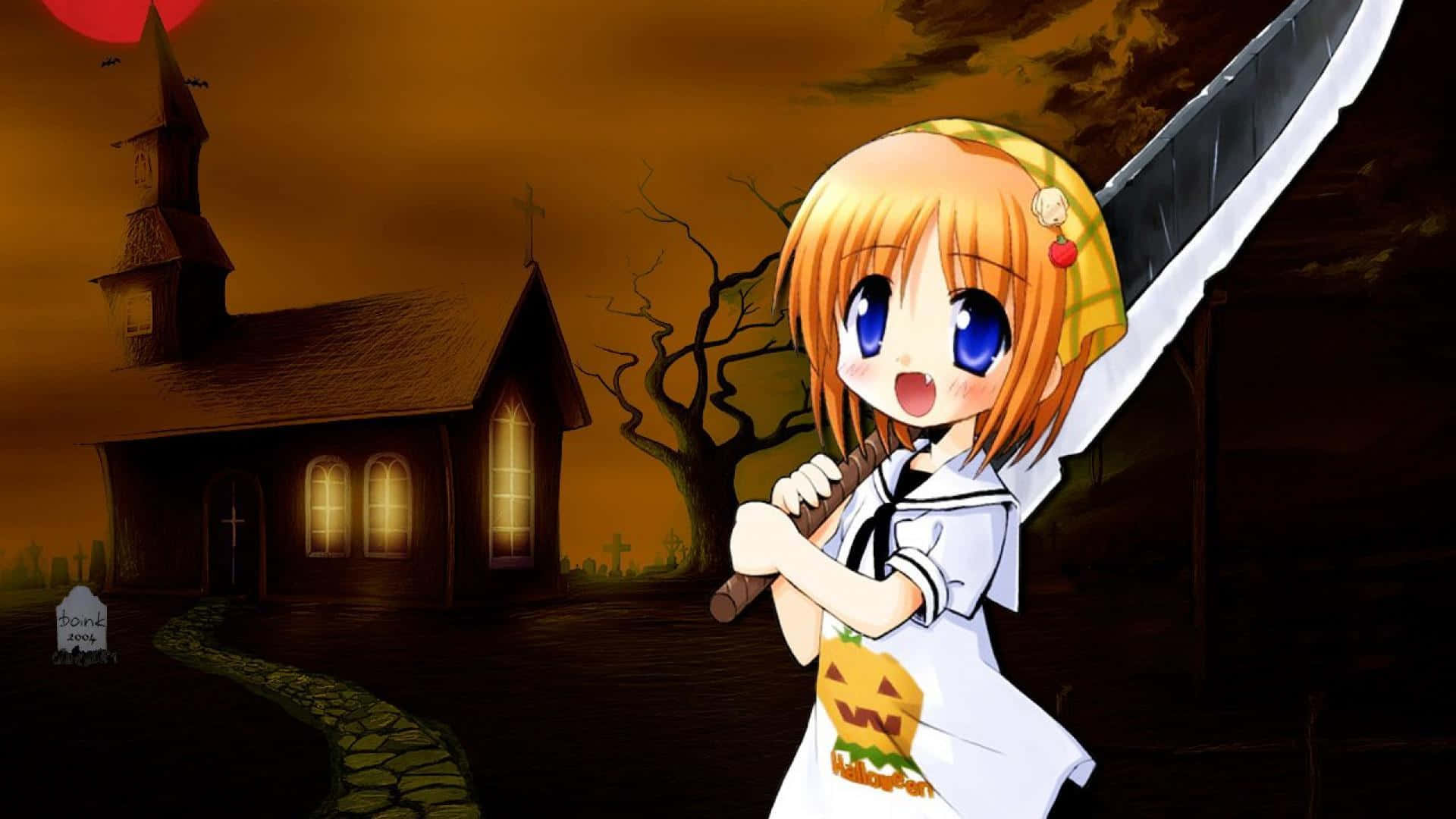 Halloween Anime Girl Cast Spells with Her Magical Book Wallpaper