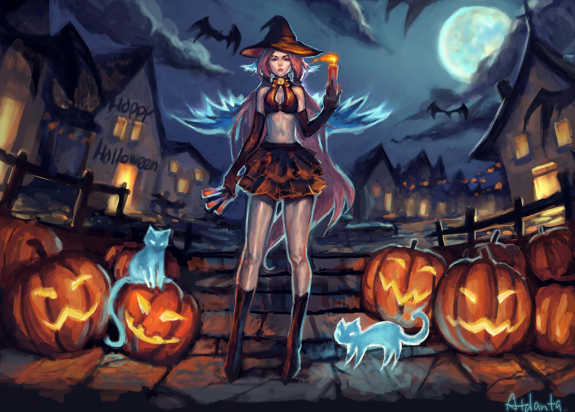 Halloween is Here, Get Ready for Spooky Fun with This Enchanting Anime Girl Wallpaper