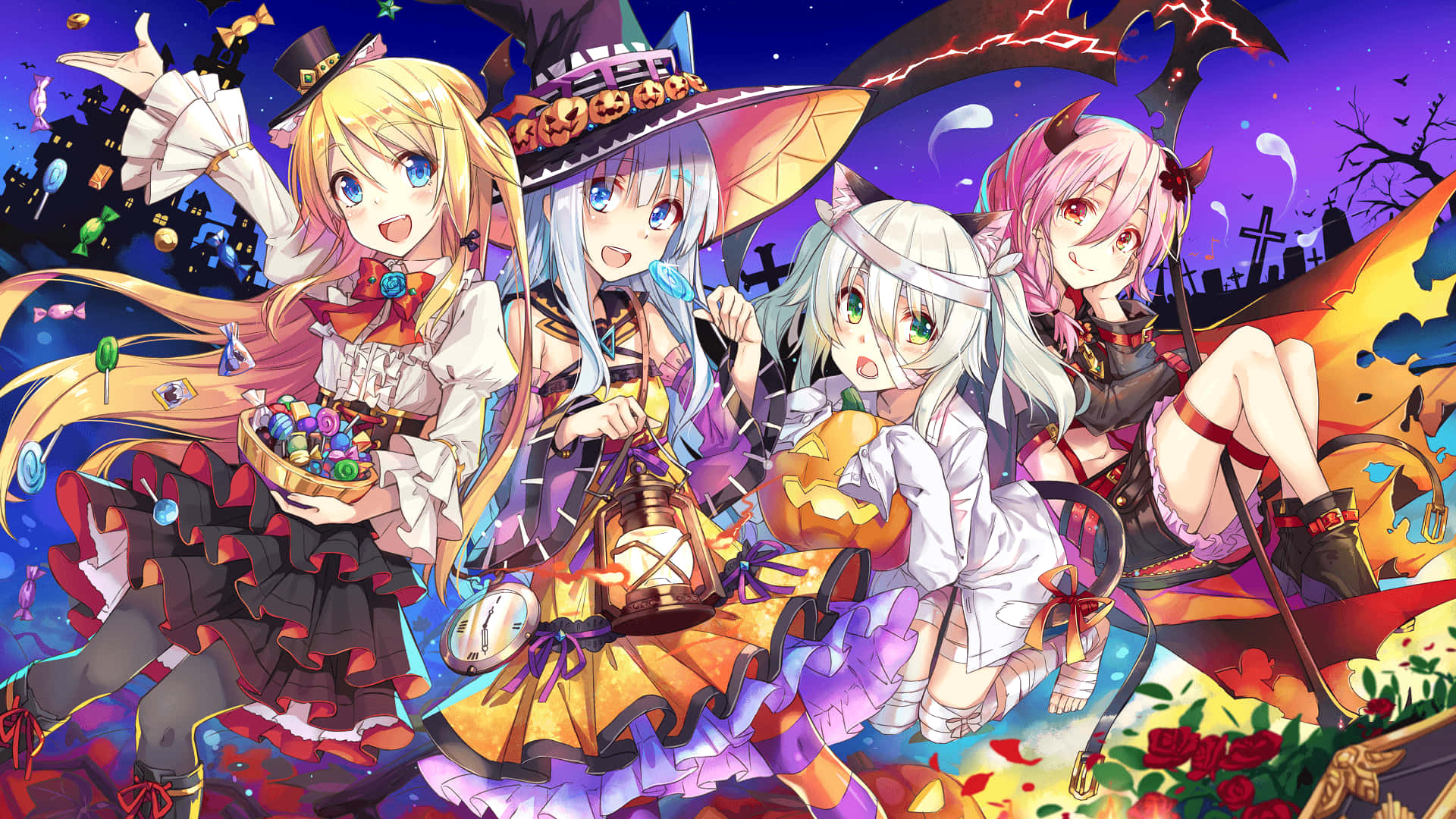 Halloween Anime Pige 1920 X 1080 Wallpaper