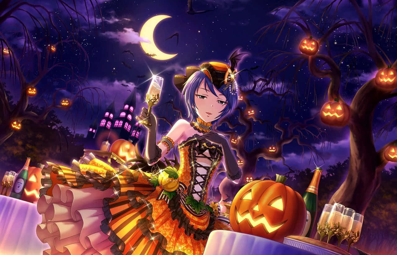 Halloween Anime Witch Festive Night Wallpaper
