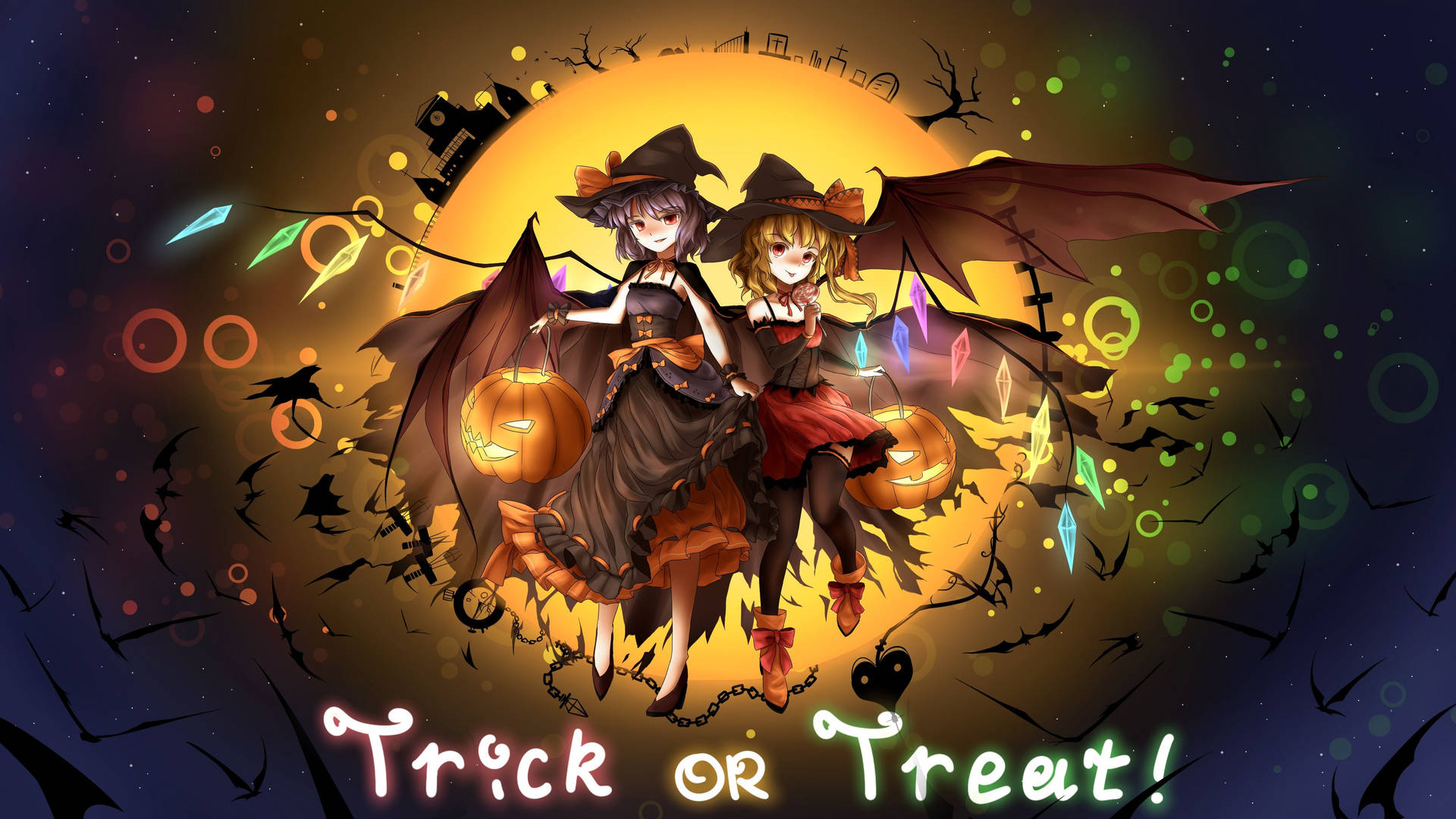 Halloween Anime Witches Art Wallpaper