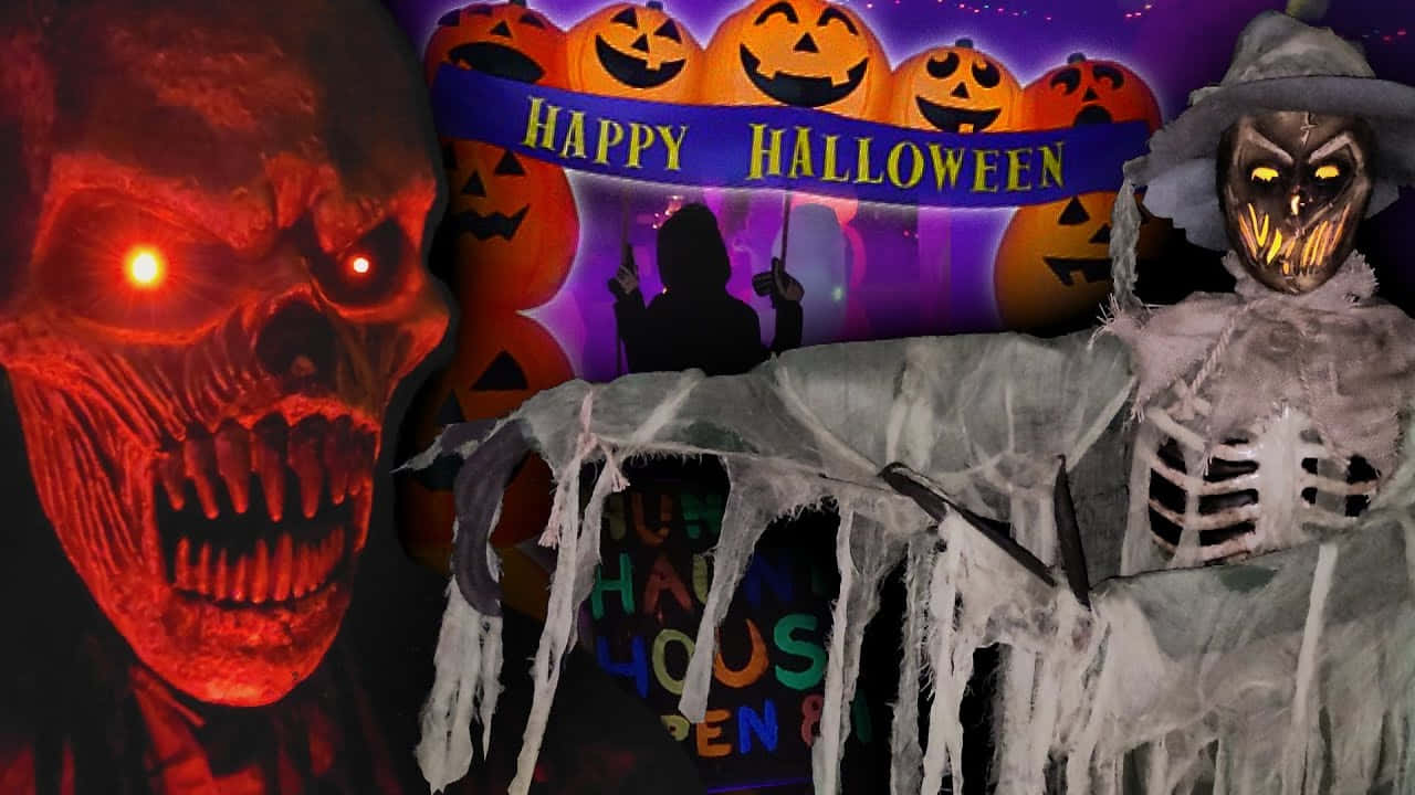Glædelig skræmmende Halloween billeder pyntet med farvede kant.