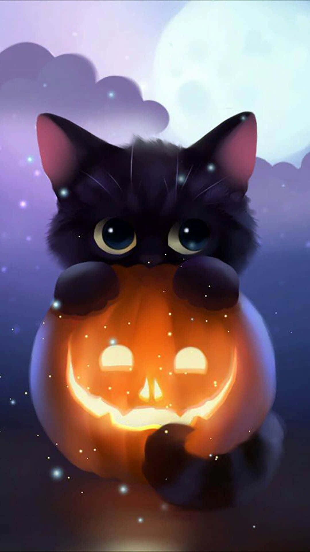 Halloween_ Black Cat_ Pumpkin_ Glow Wallpaper