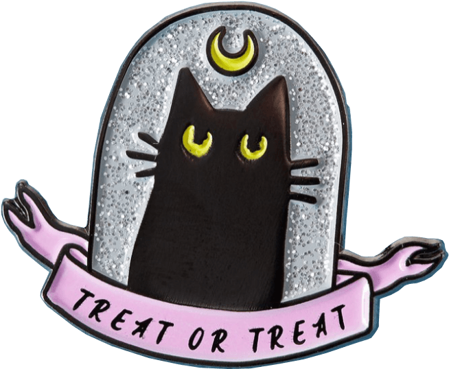 Halloween Black Cat Treator Treat Badge PNG