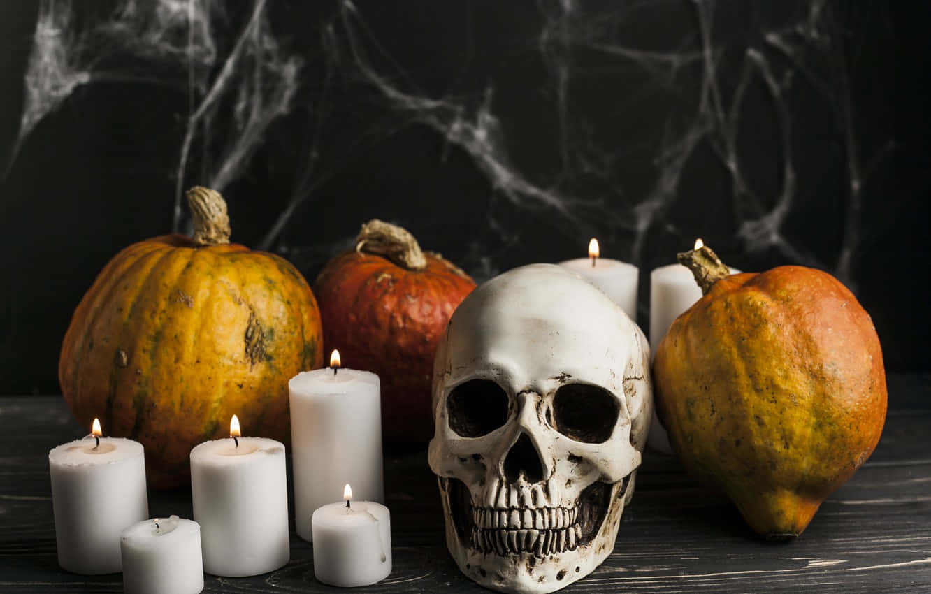 Image  Spooky Halloween Candles Tucked in a Haunted House Wallpaper