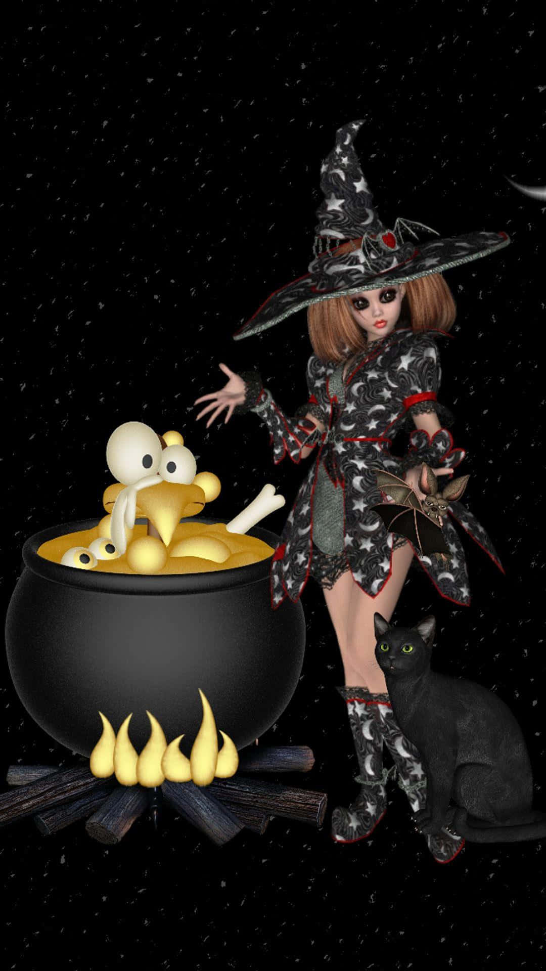 Halloween Cartoon Witch Cooking Chickens Picture