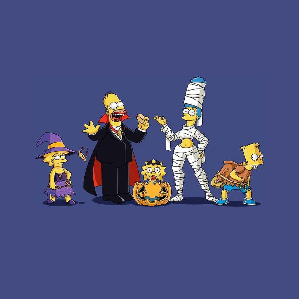 Halloweentecknad Serie Av The Simpsons I Dräkter Bild.