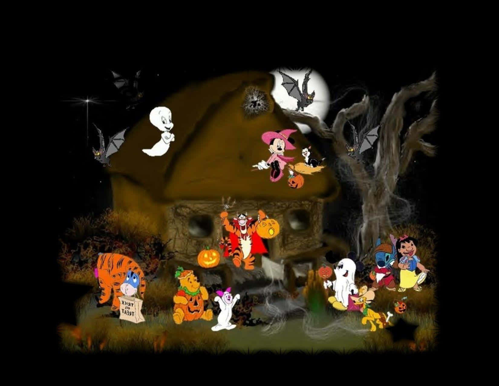 Halloween Cartoon Disney Characters In Haunted Forest Picture