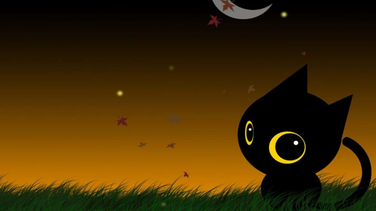 Halloween Cartoon Black Cat On Grass Picture