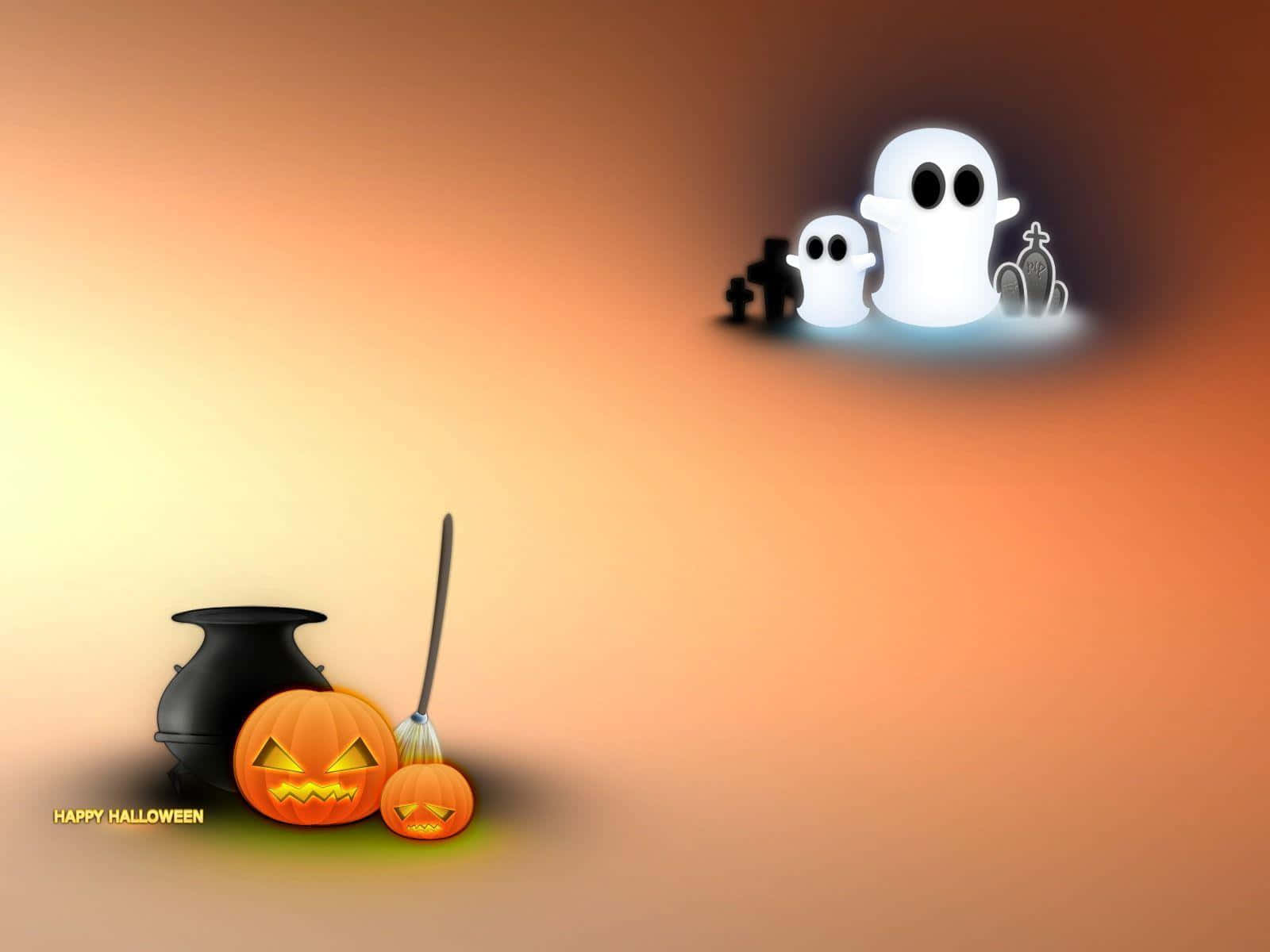 Halloween Tegneserie Spøgelser Halloween Græskar Billede Tapet
